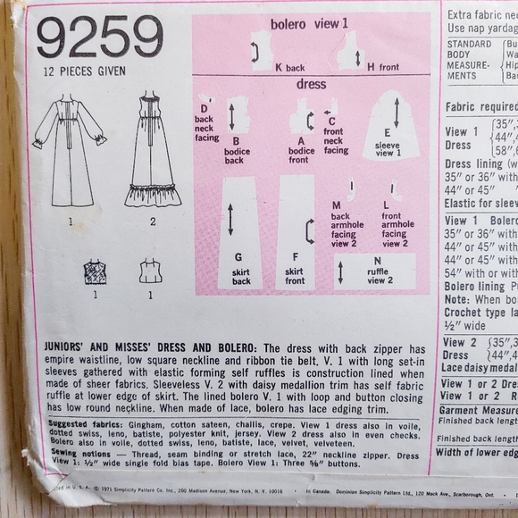 Vintage 1971 Simplicity 9259 Pattern Dress Bolero - Picture 6 of 8